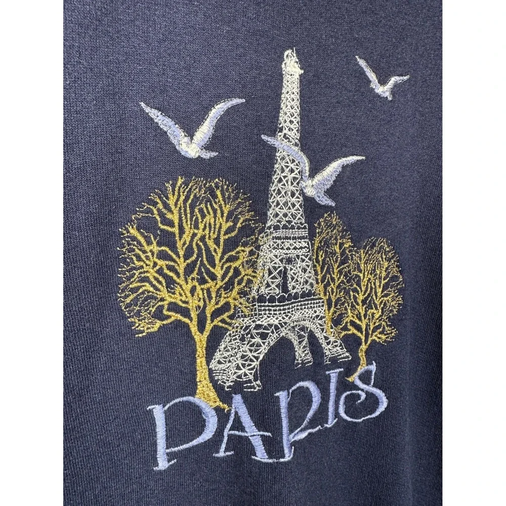 France Estelle Women Paris Eiffel Tower Sweatshirt XL Navy Blue Vintage Graphic